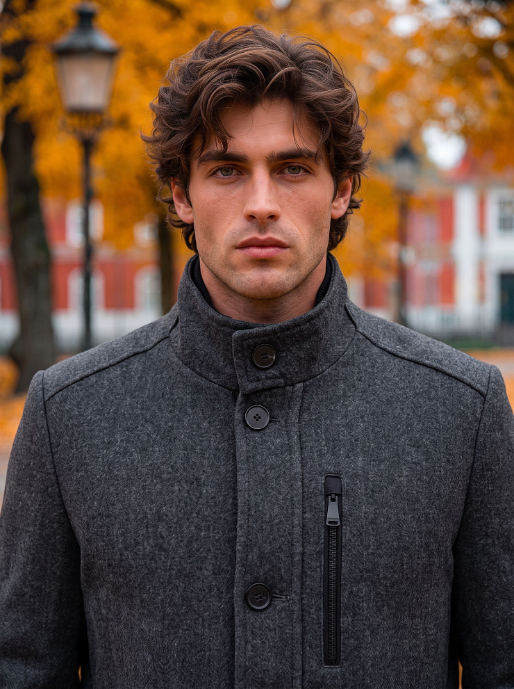 Пальто мужское осеннее GRIZMAN, черно-серое, модель 76379