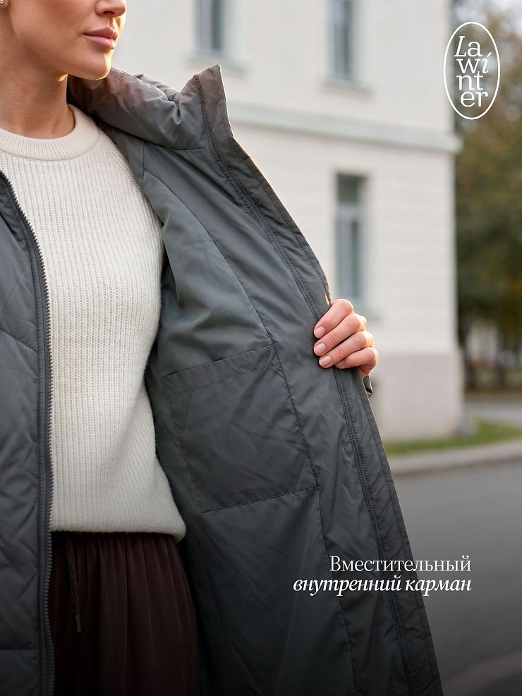 Пальто женское демисезонное LAWINTER, зеленое, модель 84844
