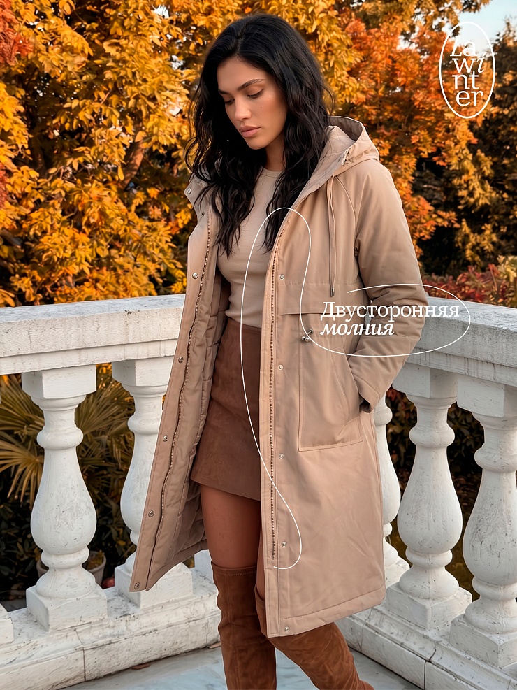 Пальто женское демисезонное LAWINTER, хаки, модель 83155
