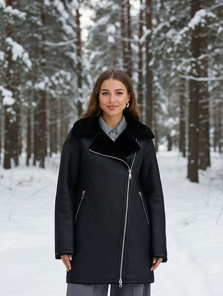 Дубленка женская зимняя LAWINTER, черная, модель 35796