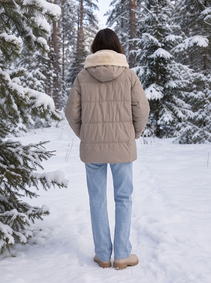 Куртка женская зимняя LAWINTER, светло-бежевая, модель 86170