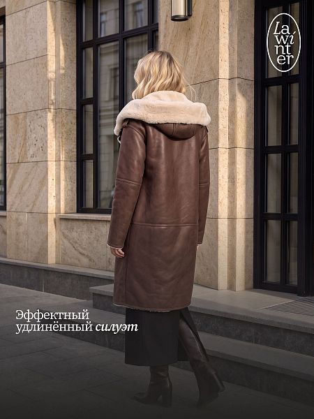 Дубленка женская зимняя LAWINTER, коричневая, модель 36427