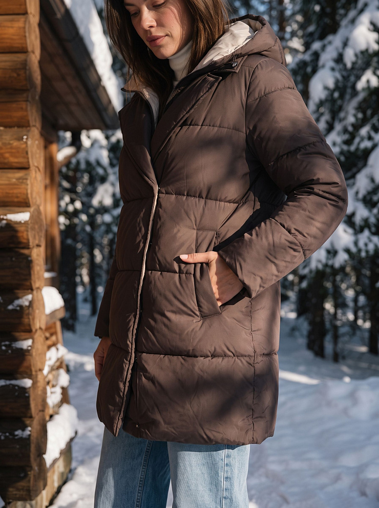 Куртка женская зимняя LAWINTER, коричневая, модель 86838