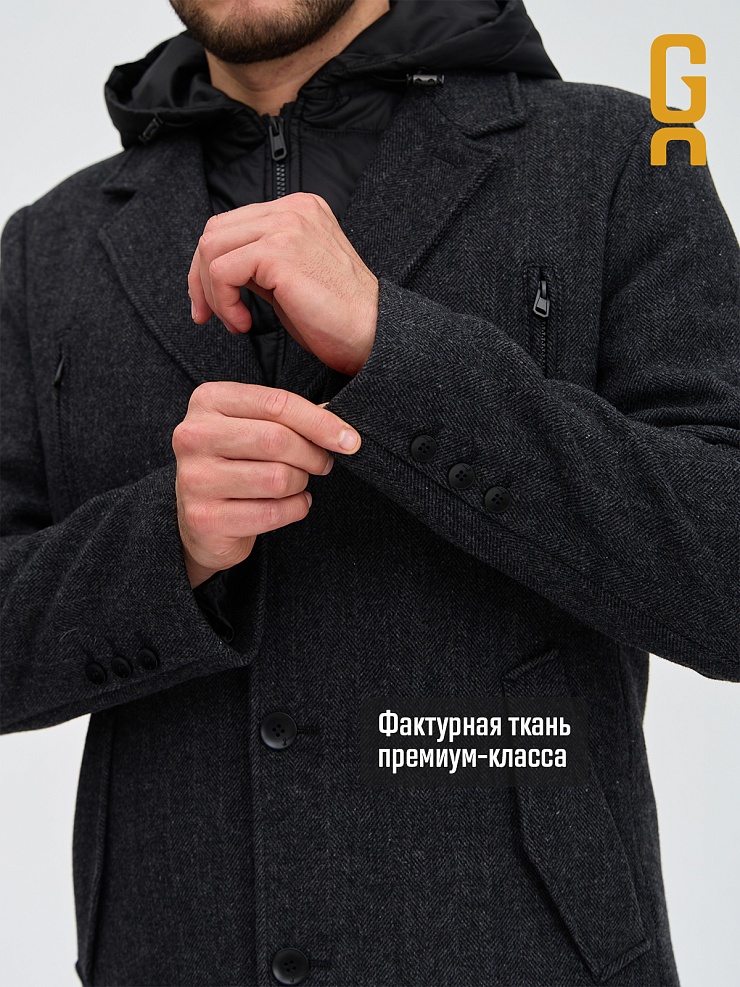 Пальто мужское демисезонное GRIZMAN, черно-серое, модель 74619