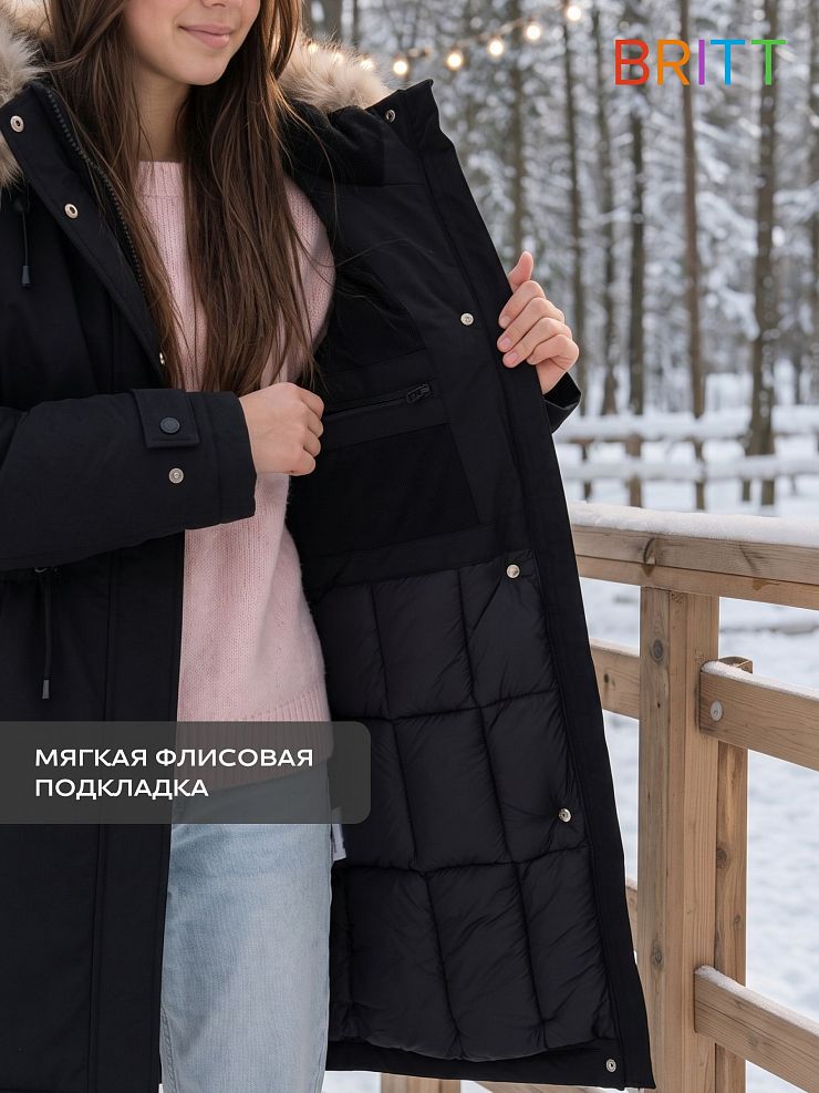 Куртка для девочки зимняя BRITT, черная, модель 66149