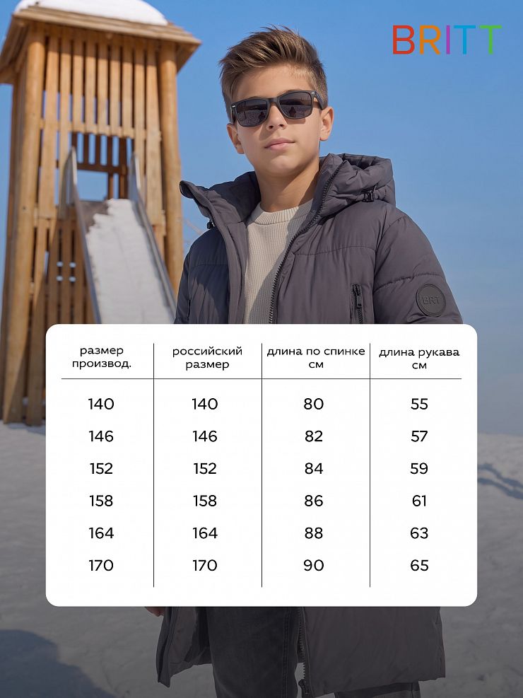Куртка для мальчика зимняя BRITT, графит, модель 66980