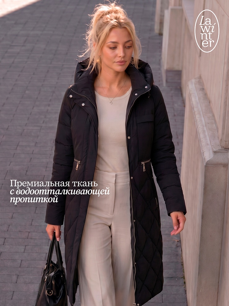 Пальто женское демисезонное LAWINTER, черное, модель 83462