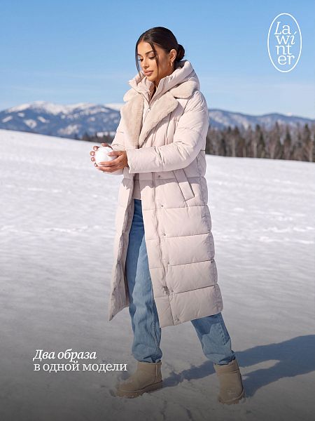 Пуховик женский зимний LAWINTER, светло-серый, модель 86603