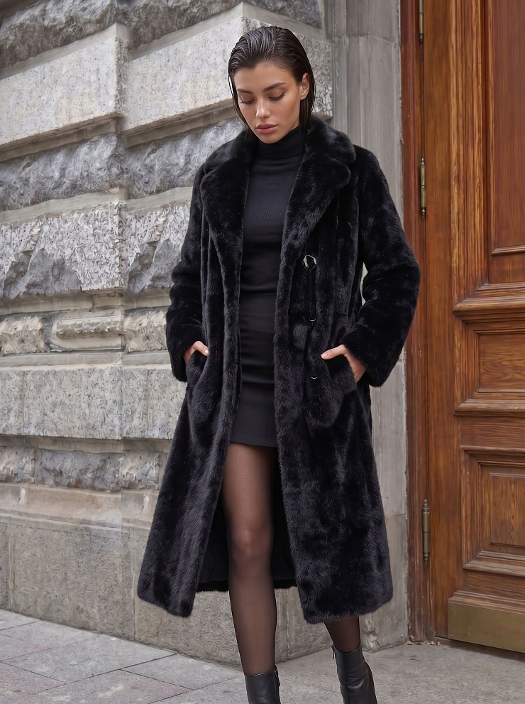 Шуба женская зимняя LAWINTER, черная, модель 55788