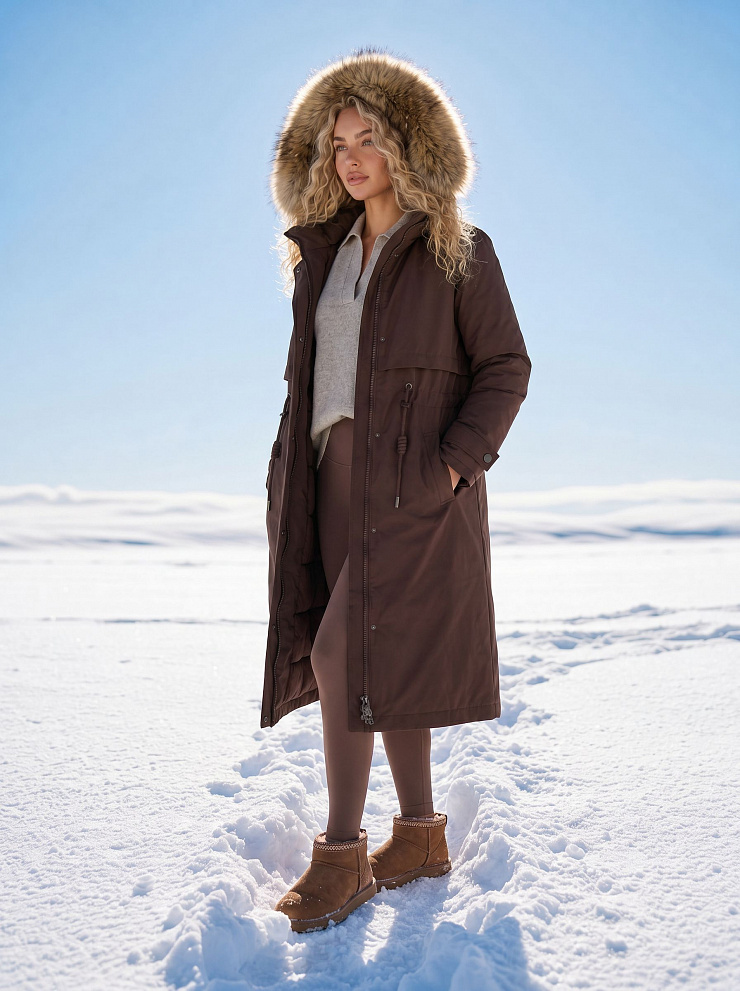Парка женская зимняя LAWINTER, коричневая, модель 83726