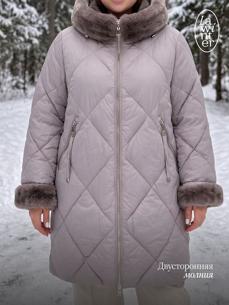 Пуховик женский зимний LAWINTER, серый, модель 84692