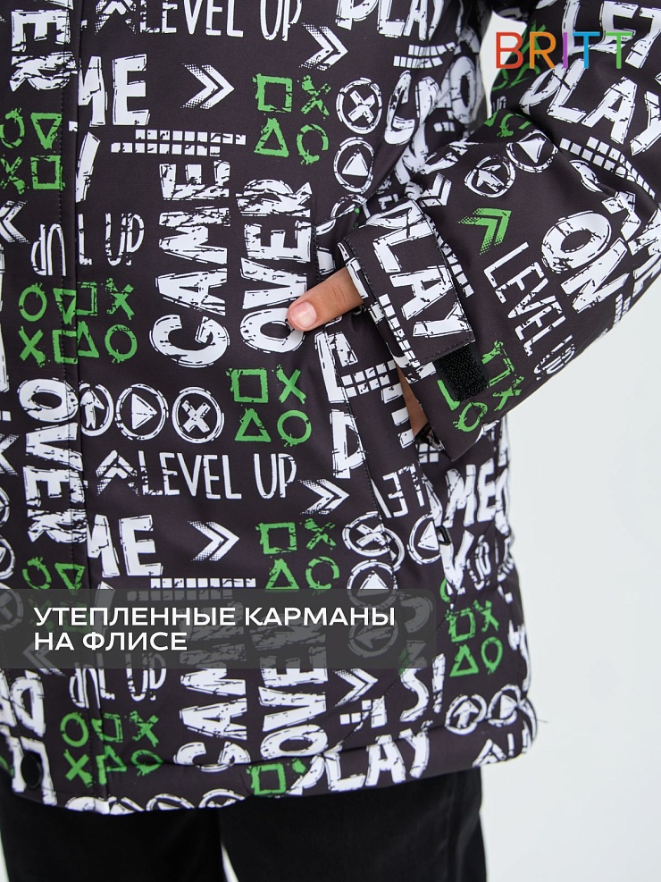 Куртка для мальчика зимняя BRITT, черно-зеленая, модель 65581