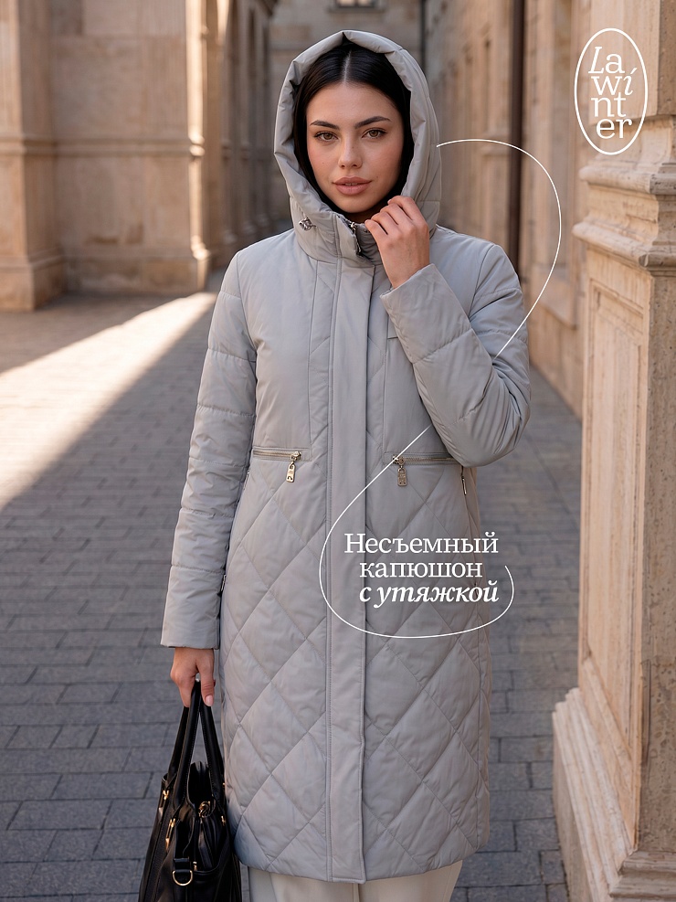 Пальто женское демисезонное LAWINTER, серо-голубое, модель 83462