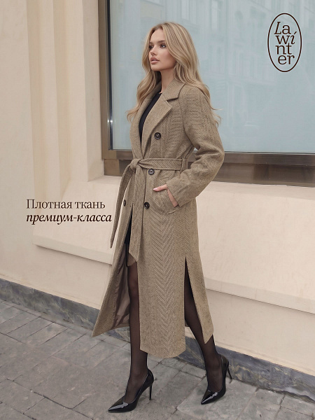 Пальто женское осеннее LAWINTER, капучино, модель 85161