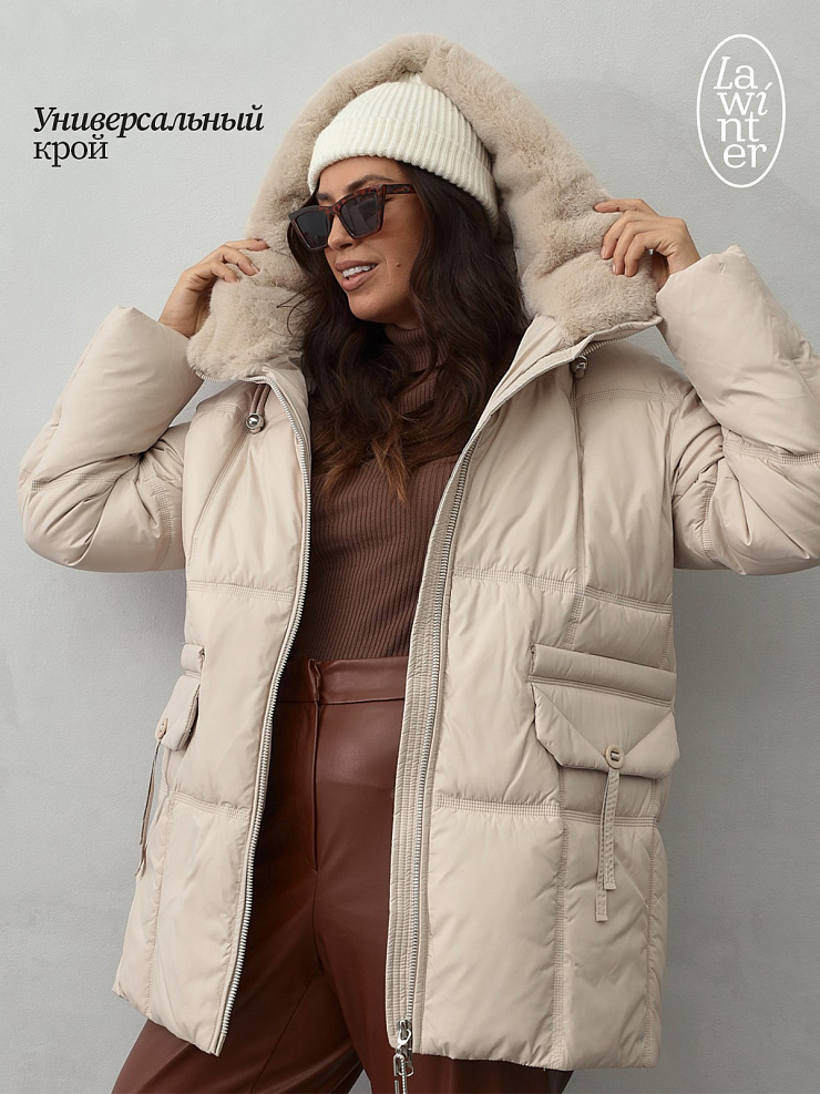 Куртка женская зимняя LAWINTER, молочная, модель 84222
