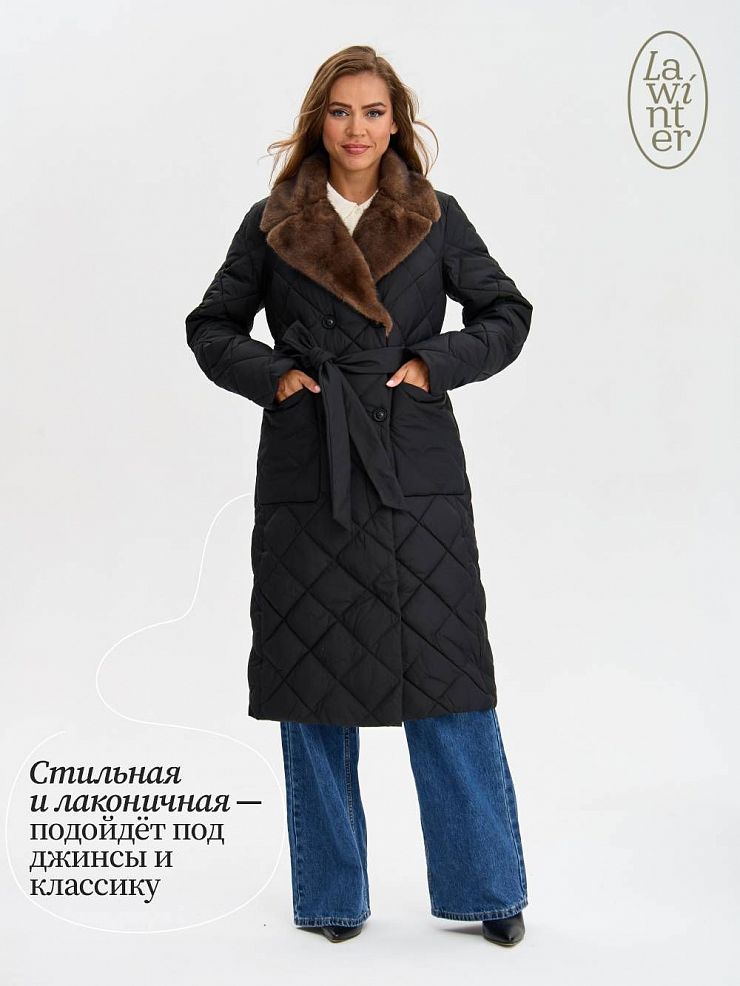 Пуховик женский зимний LAWINTER, черный, модель 83707