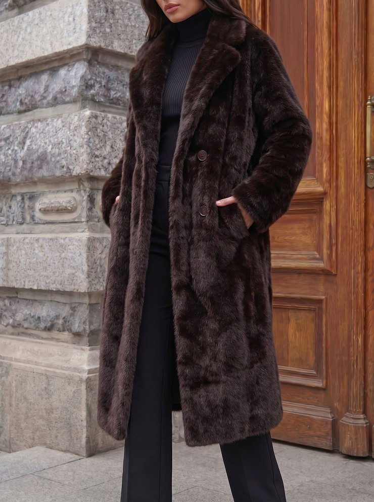 Шуба женская зимняя LAWINTER, коричневая, модель 55845