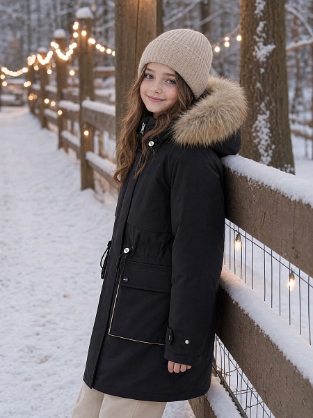 Куртка для девочки зимняя BRITT, черно-бежевая, модель 66331