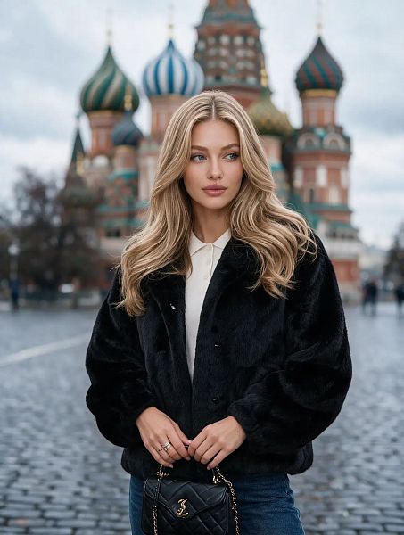 Шуба женская зимняя LAWINTER, черная, модель 56417