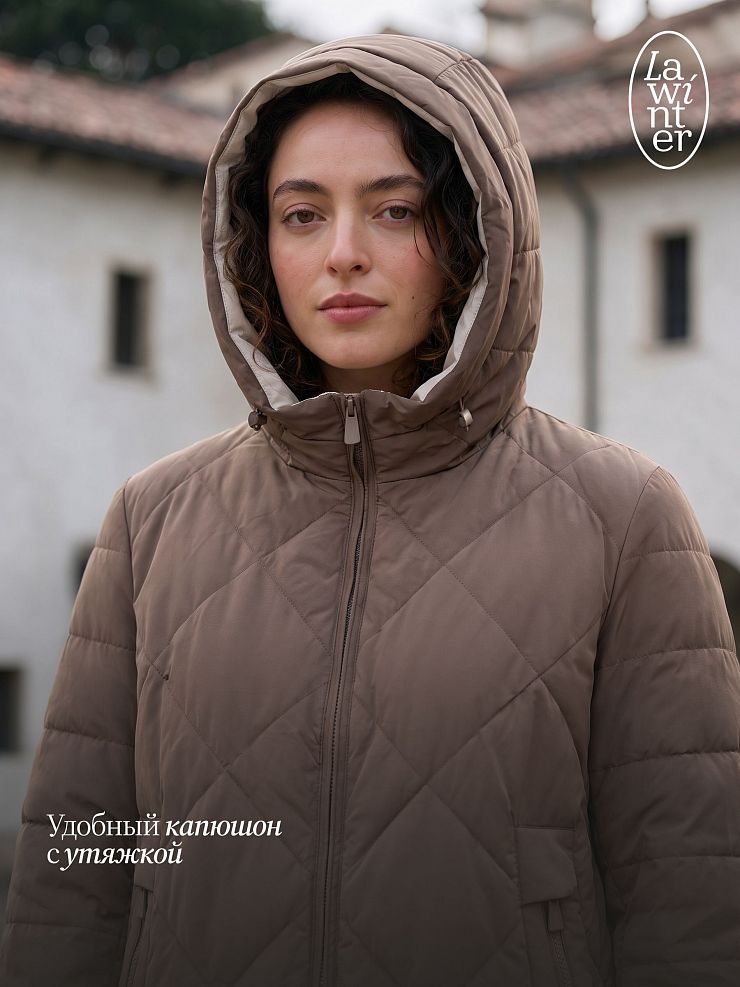 Пальто женское демисезонное LAWINTER, коричневое, модель 8418