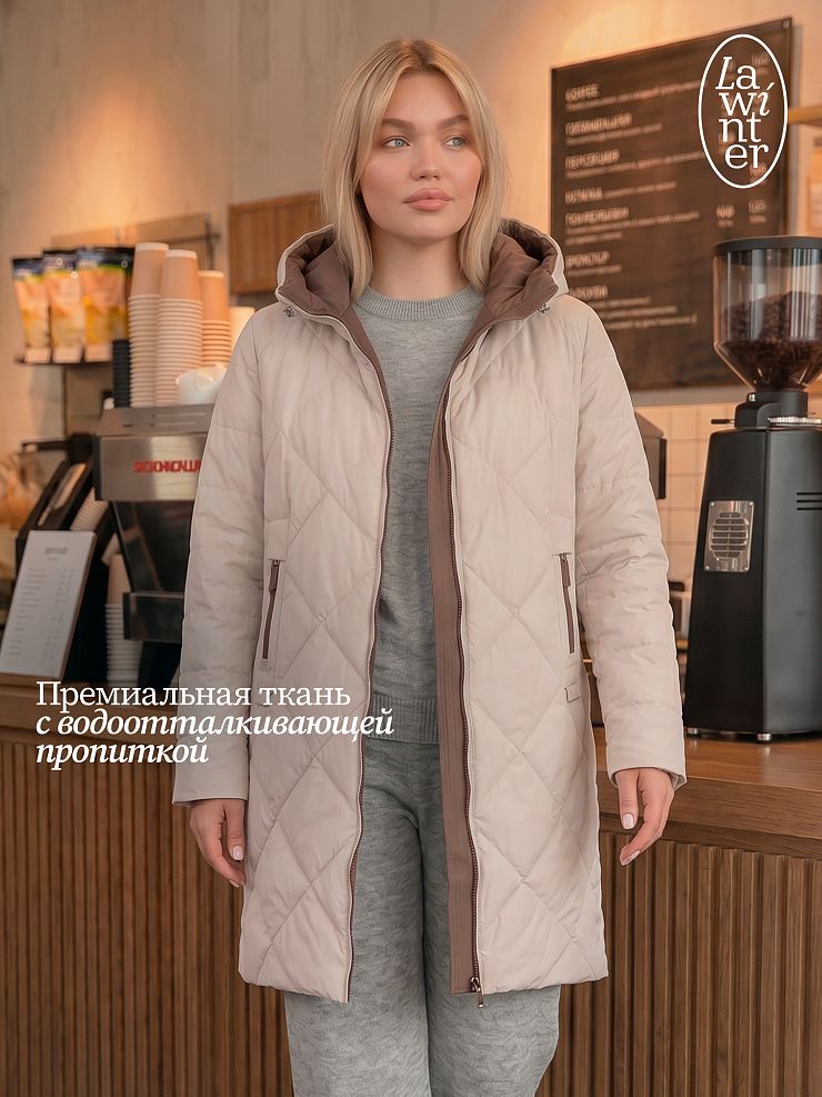 Пальто женское демисезонное LAWINTER, бежевое, модель 8418