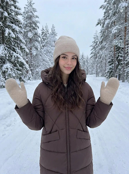 Пуховик женский зимний LAWINTER, коричневый, модель 86968