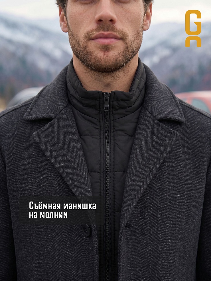 Пальто мужское осеннее GRIZMAN, черно-серое, модель 73931