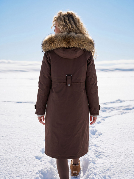 Парка женская зимняя LAWINTER, коричневая, модель 83726