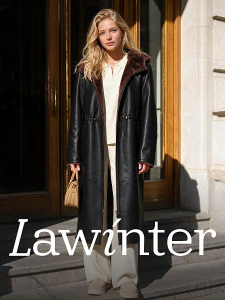 Дубленка женская зимняя LAWINTER, черный-коричневая, модель 36695