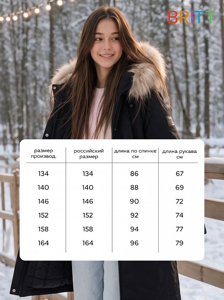 Куртка для девочки зимняя BRITT, черная, модель 66149