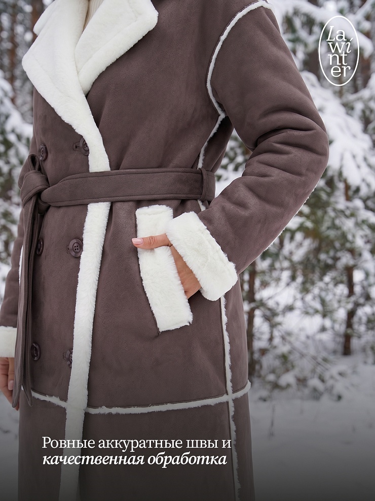 Дубленка женская зимняя LAWINTER, серая, модель 34419