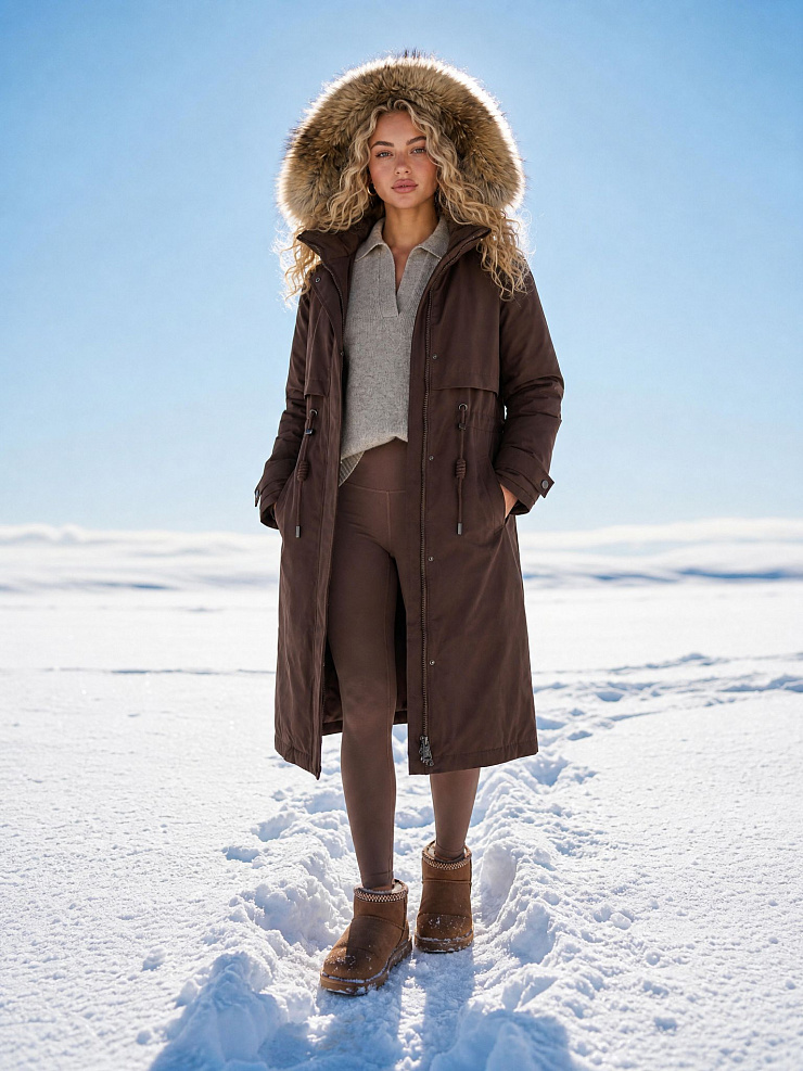 Парка женская зимняя LAWINTER, коричневая, модель 83726