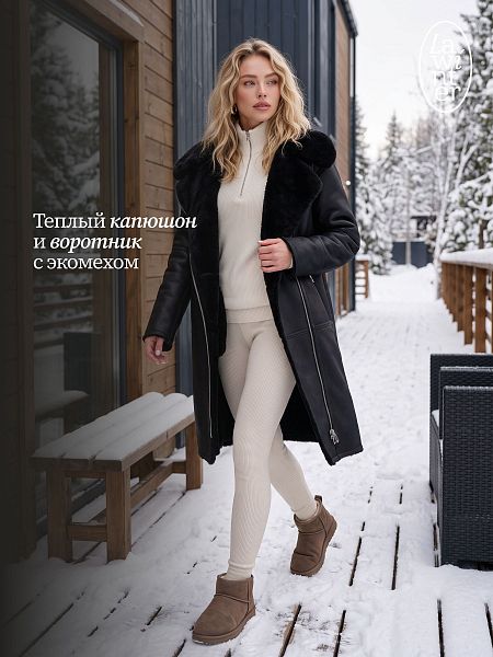 Дубленка женская зимняя LAWINTER, черная, модель 36427