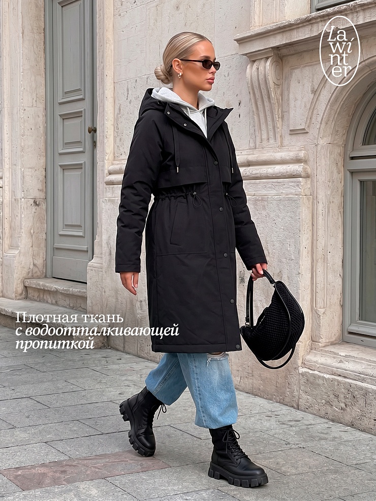 Пальто женское демисезонное LAWINTER, черное, модель 83155