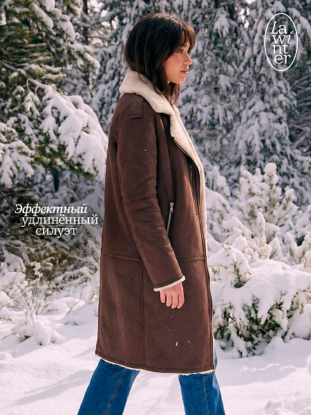 Дубленка женская зимняя LAWINTER, коричневая, модель 34253