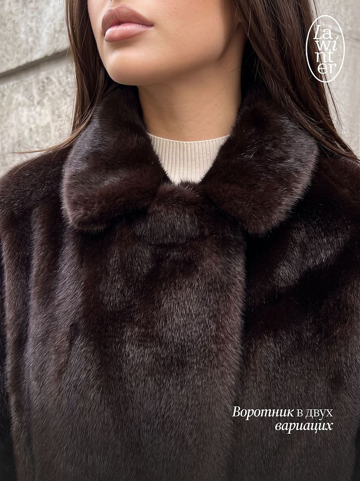 Шуба женская зимняя LAWINTER, коричневая, модель 56412