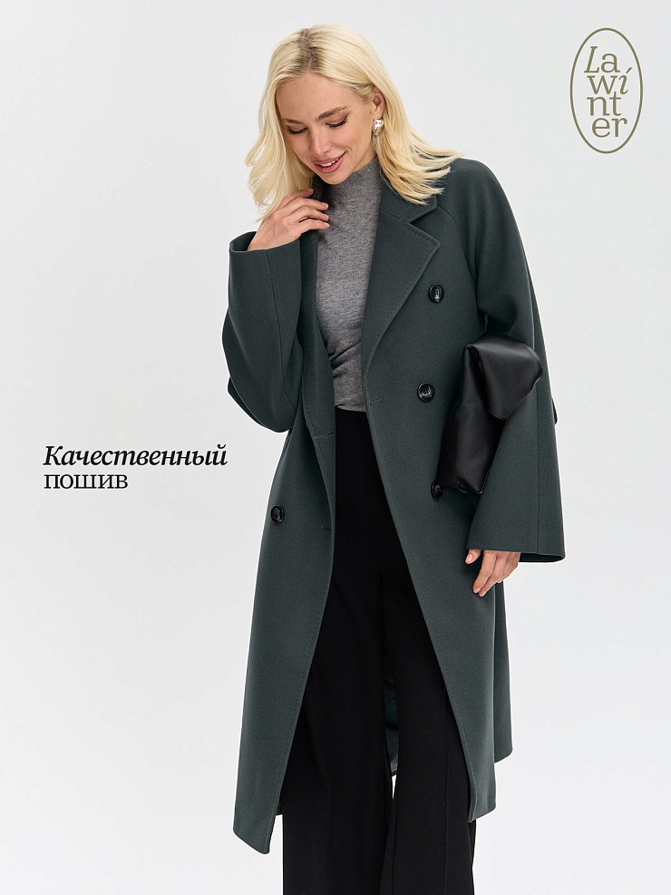 Пальто женское осеннее LAWINTER, зеленое, модель 84756