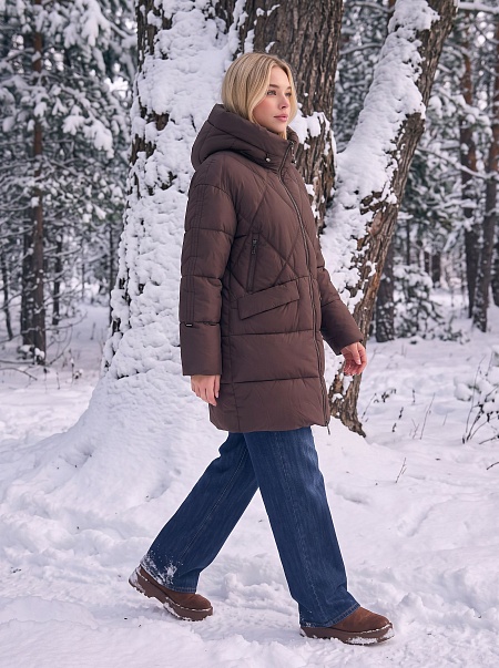 Пуховик женский зимний LAWINTER, коричневый, модель 86968