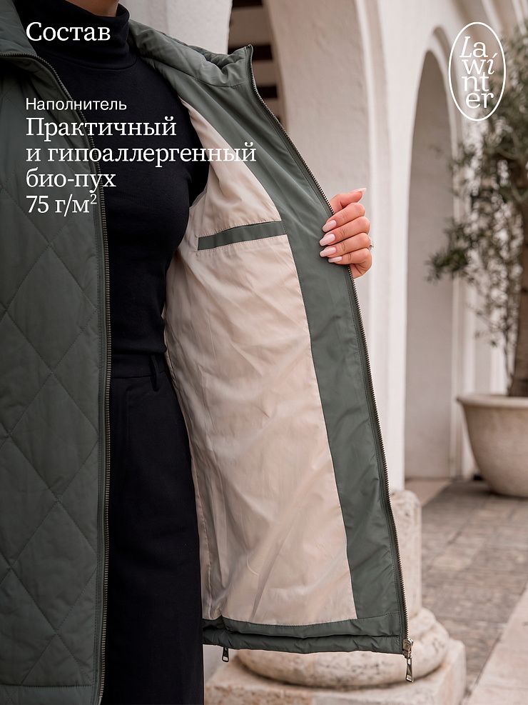 Куртка женская демисезонная LAWINTER, серый хаки, модель 82145