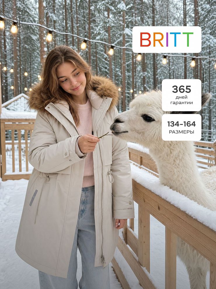 Куртка для девочки зимняя BRITT, светло-серая, модель 66149