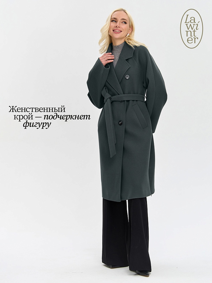 Пальто женское осеннее LAWINTER, зеленое, модель 84756