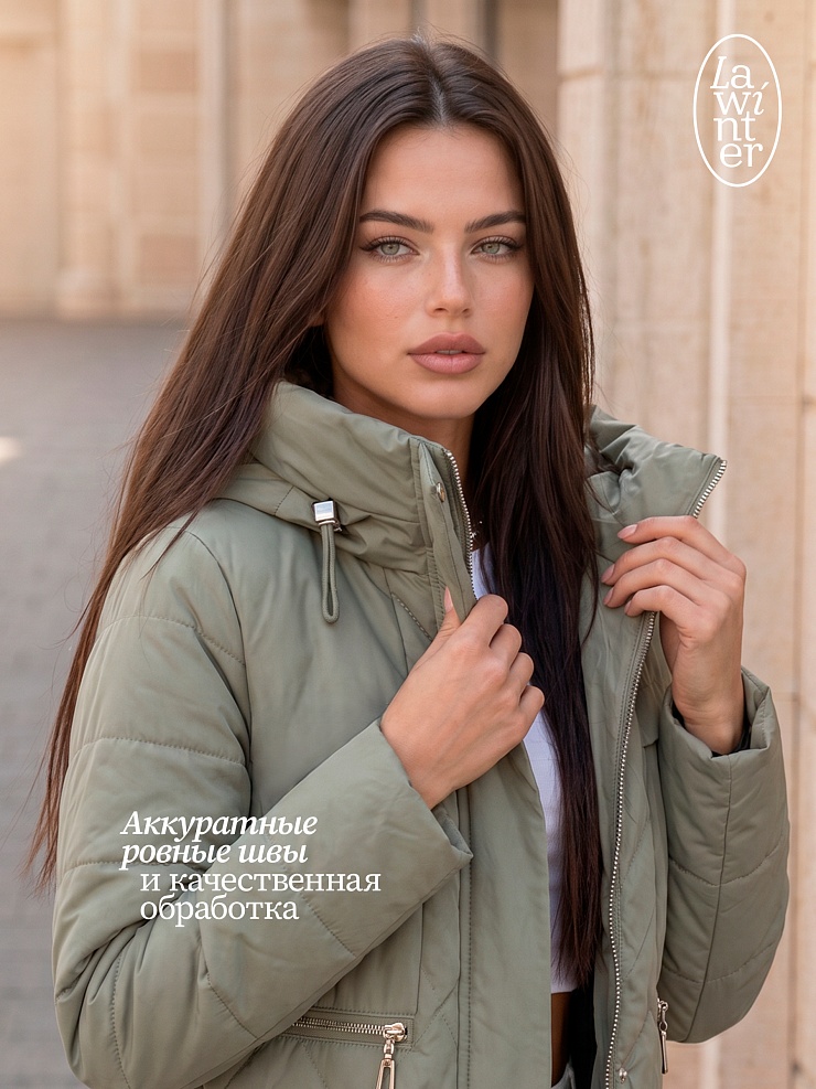 Пальто женское демисезонное LAWINTER, серый хаки, модель 83462