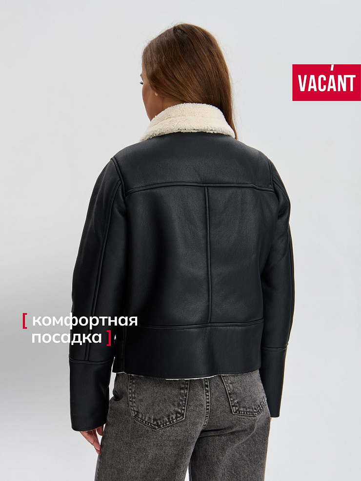 Дубленка женская демисезонная VACANT, черная, модель 35726