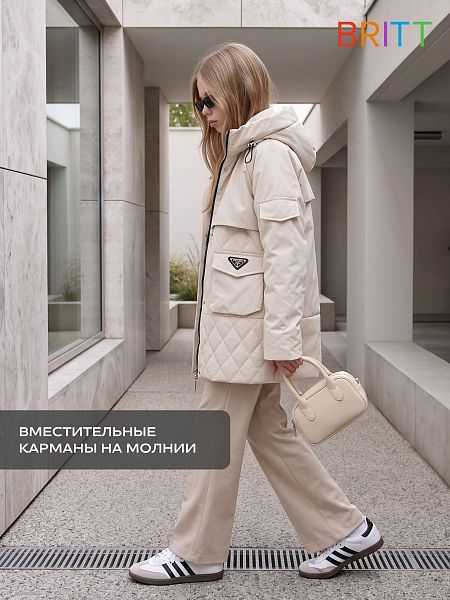 Куртка для девочки демисезонная BRITT, светло-бежевая, модель 63603