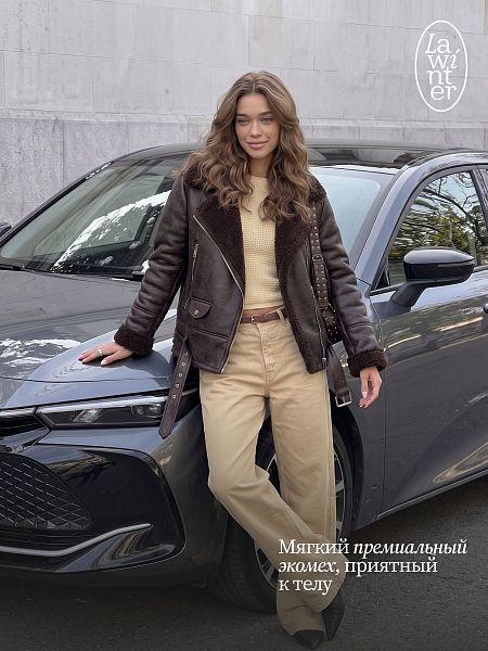 Дубленка женская демисезонная LAWINTER, коричневая, модель 35726