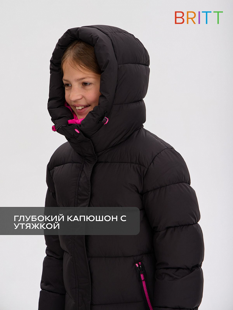 Куртка для девочки зимняя BRITT, черно-розовая, модель 65178