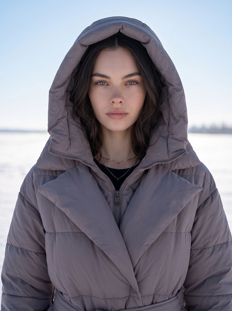 Пуховик женский зимний LAWINTER, темно-серый, модель 83451