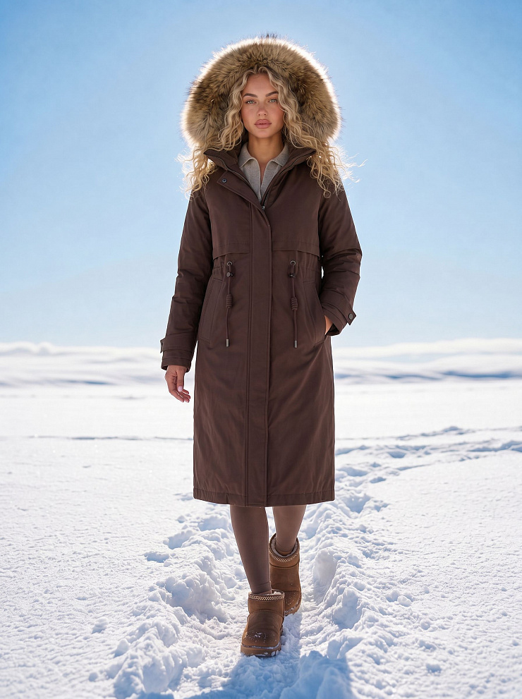 Парка женская зимняя LAWINTER, коричневая, модель 83726