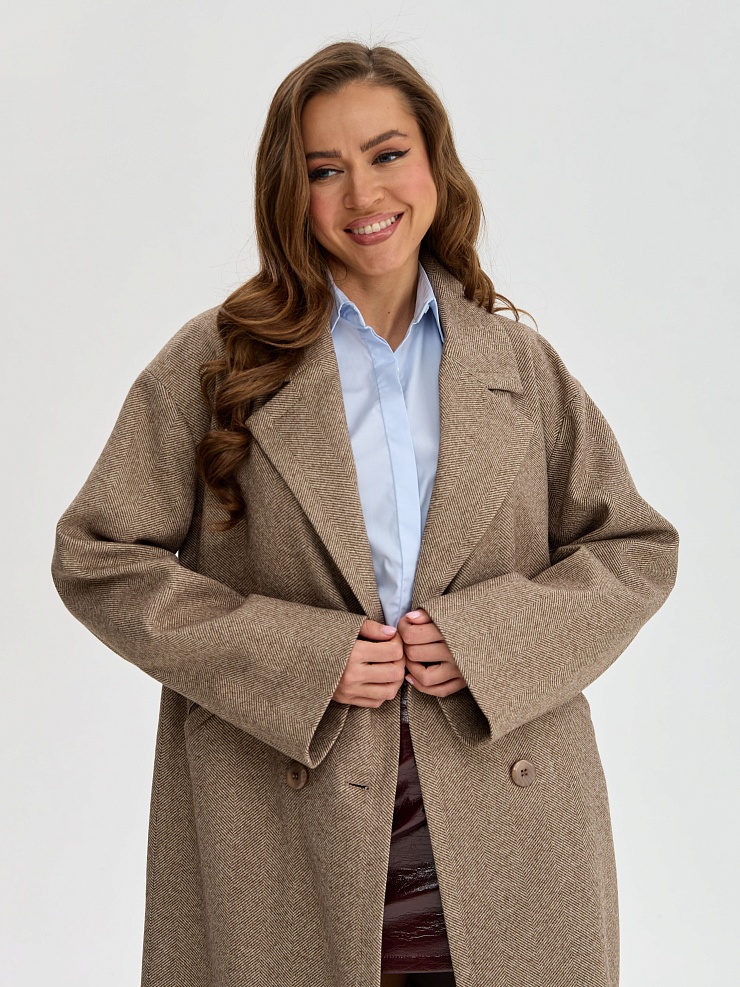 Пальто женское осеннее LAWINTER, коричневое, модель 84423