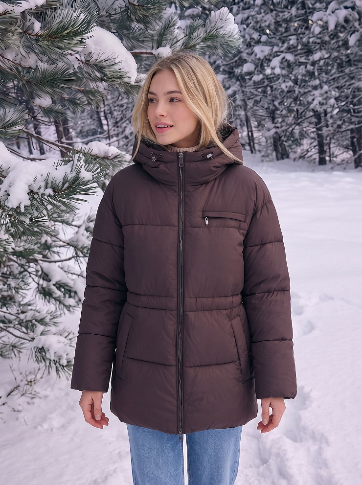 Куртка женская зимняя LAWINTER, коричневая, модель 8696